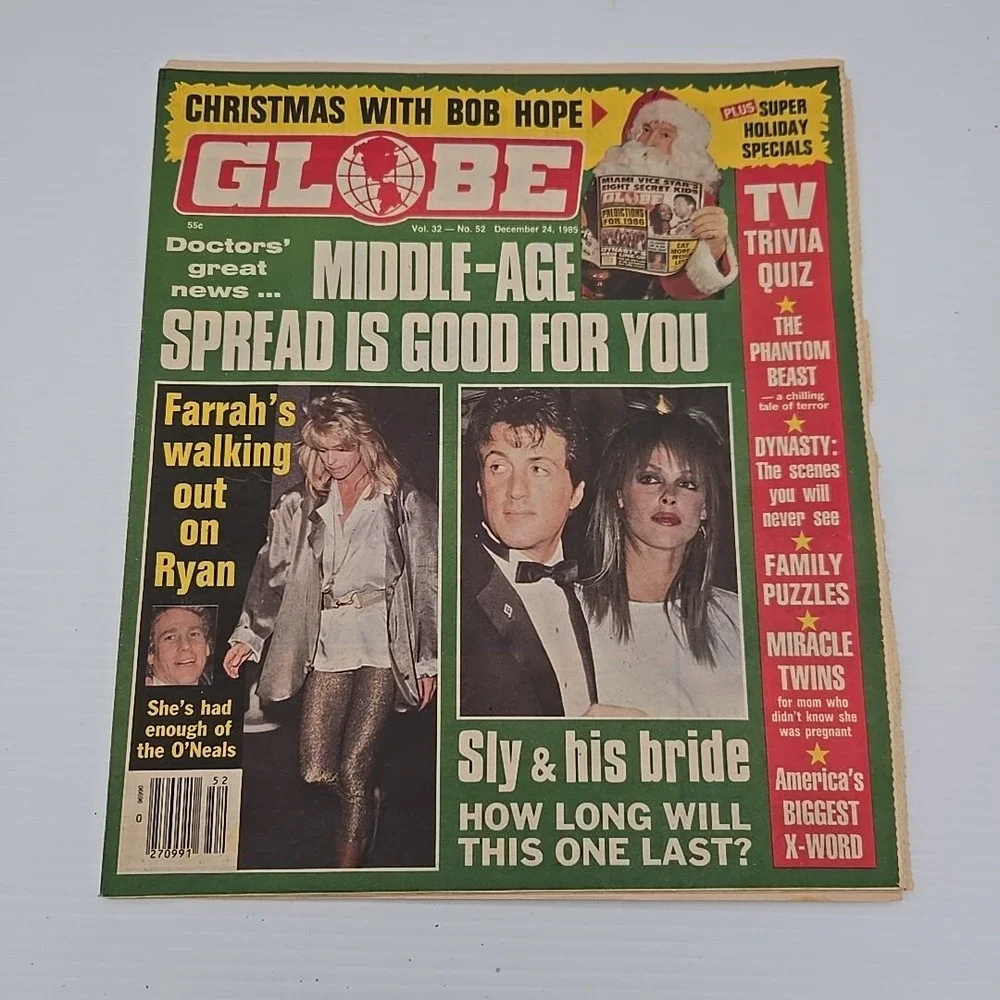 Globe Magazine December 1985 Farrah Fawcett Sly Stallone‎